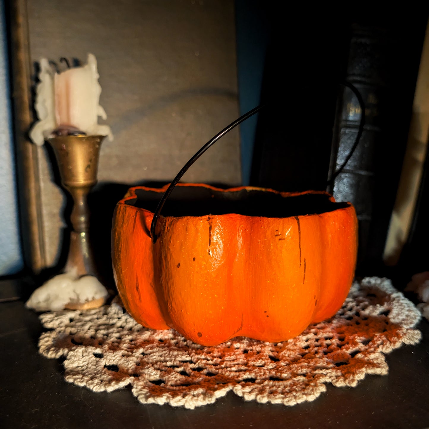 Small Grinning Jack Paper Mache Treat Bucket