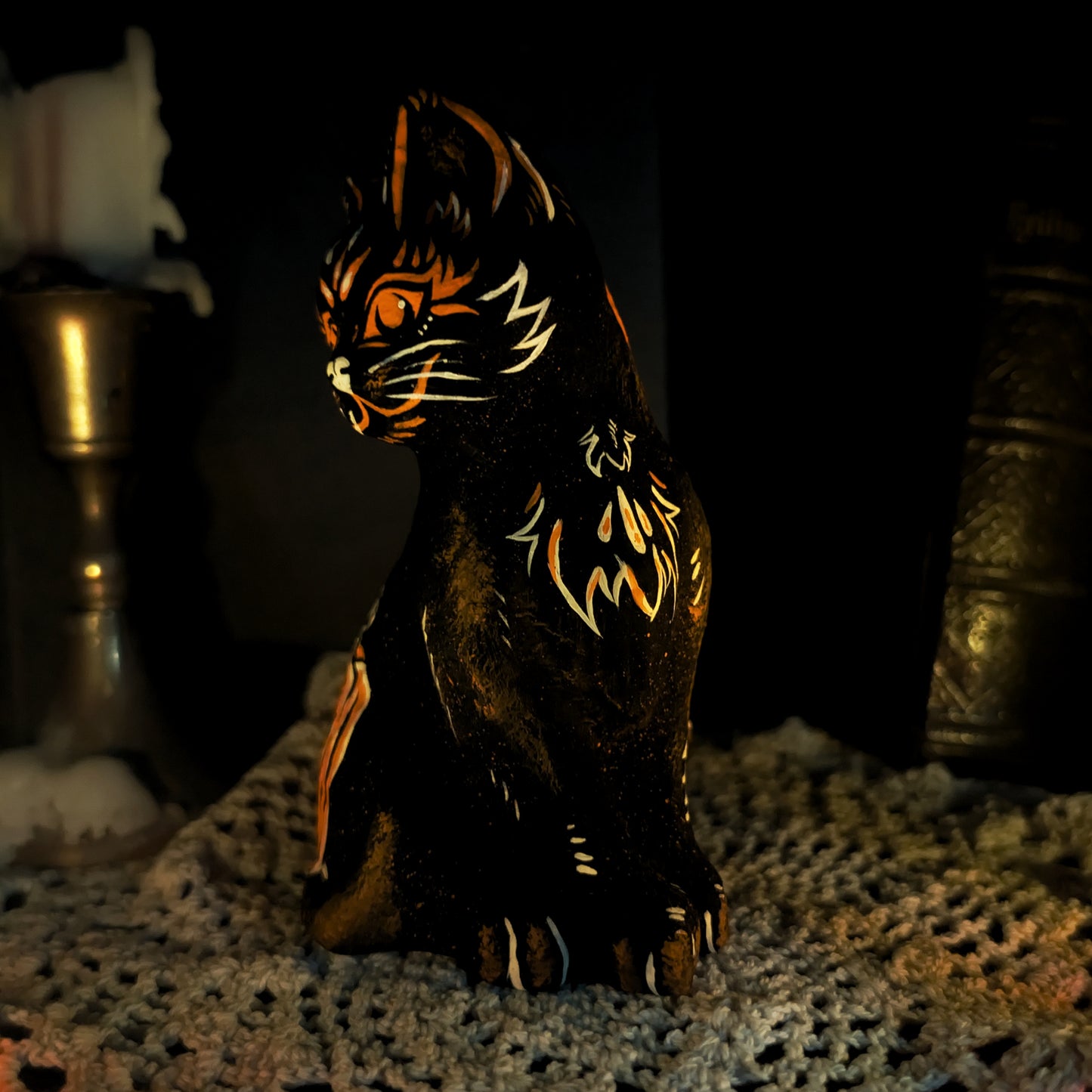 Lunar Witch Familiar Paper Mache Cat