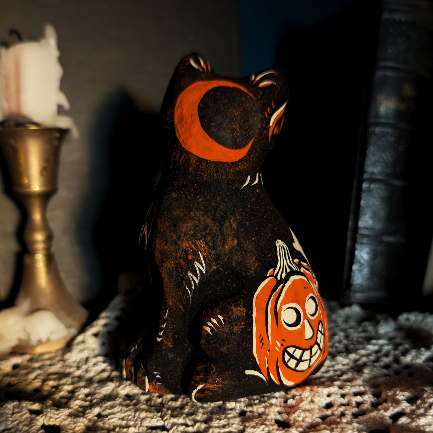 Lunar Witch Familiar Paper Mache Cat