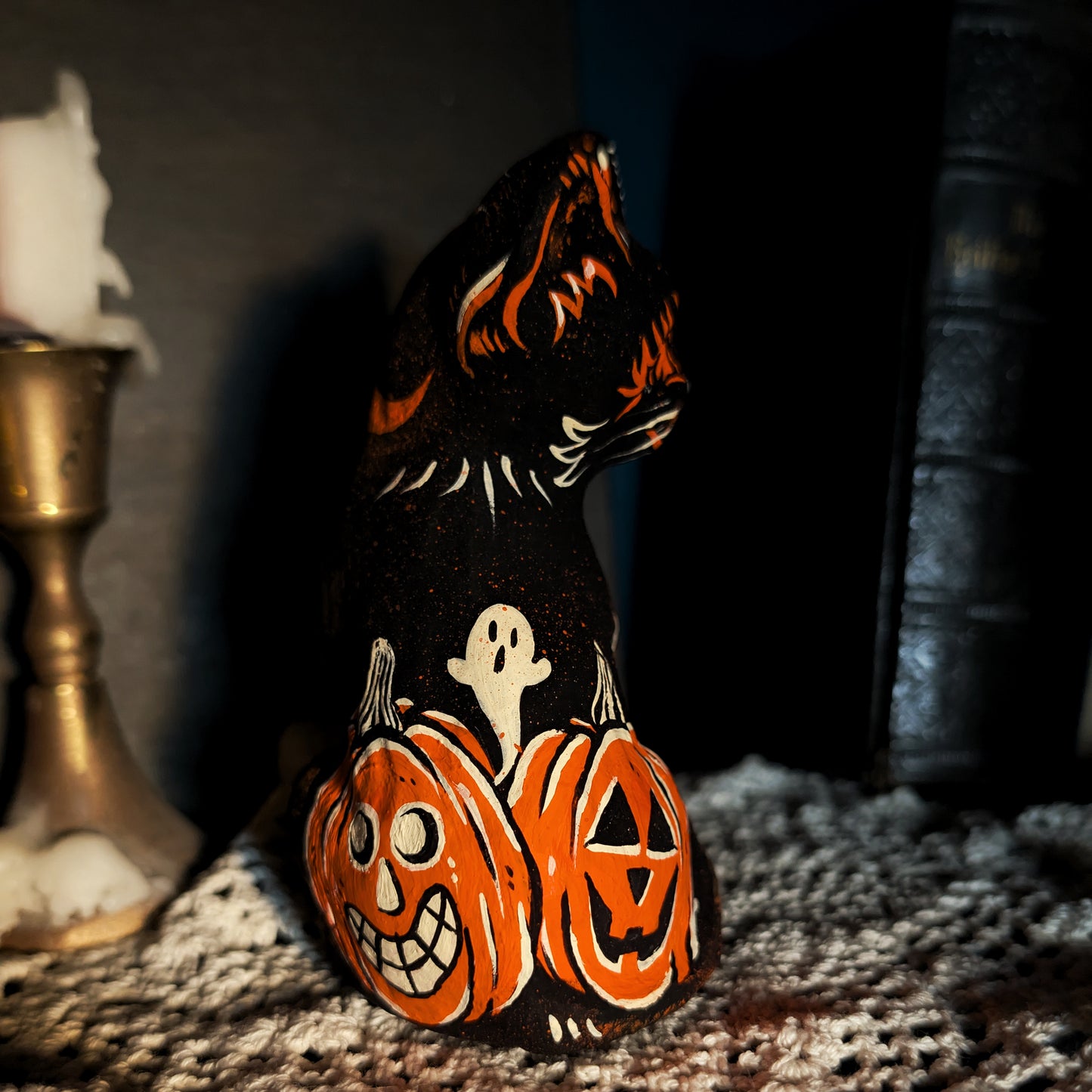 Lunar Witch Familiar Paper Mache Cat