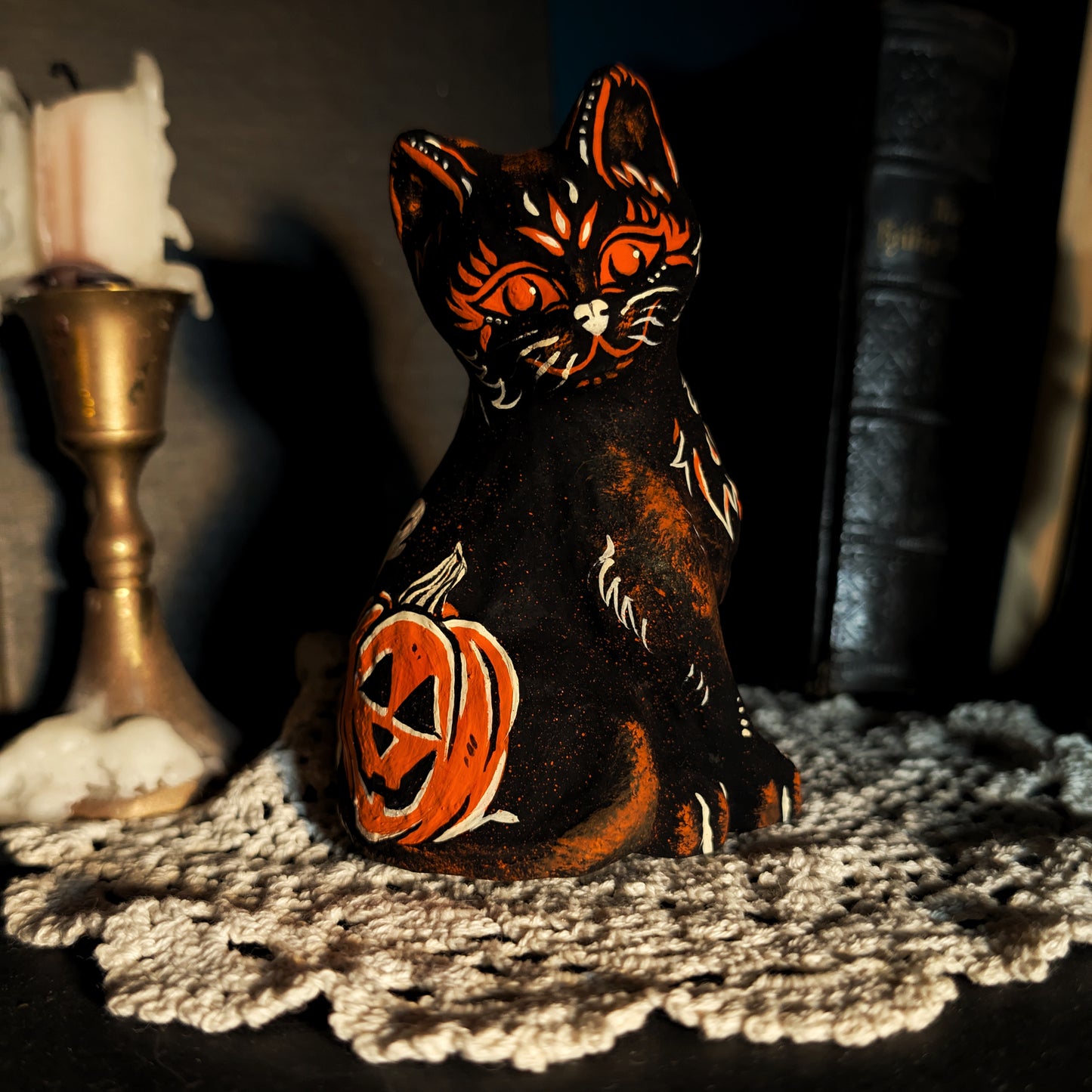 Lunar Witch Familiar Paper Mache Cat