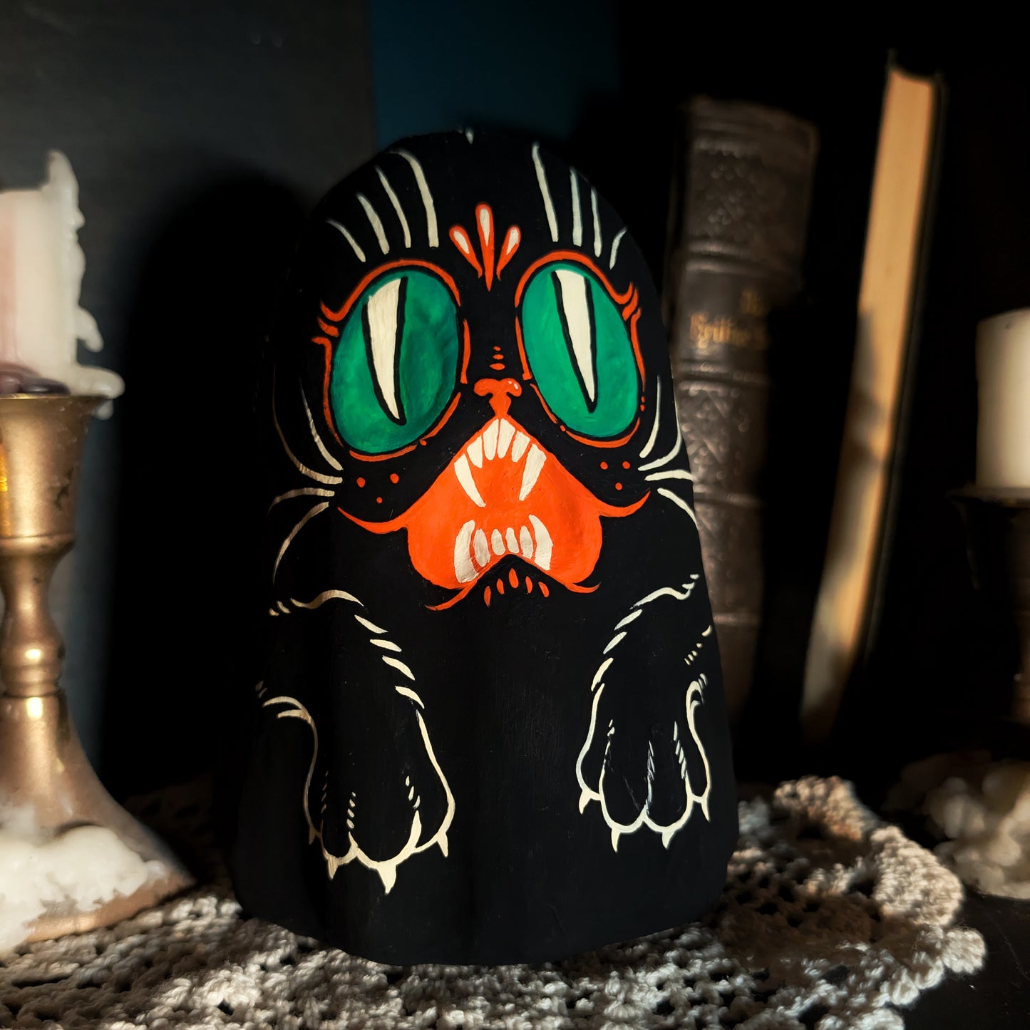 Hissing Cat Paper Mache Ghost