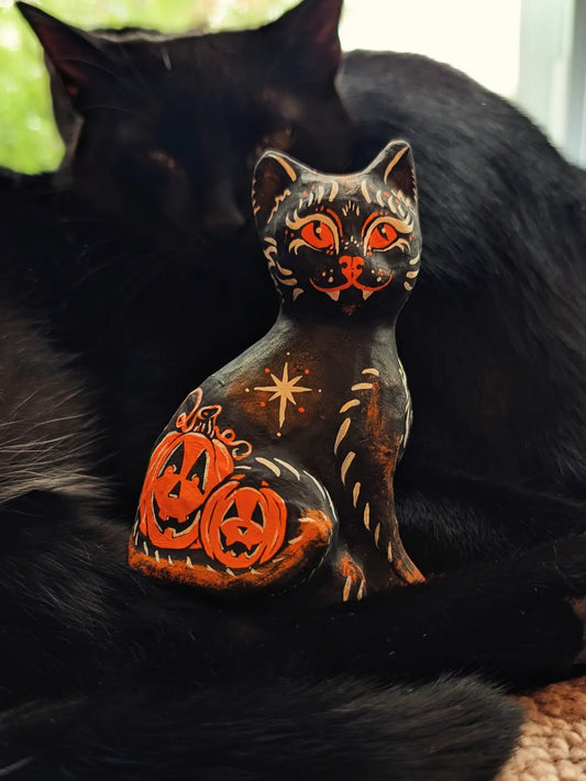 Pumpkin Patch Keeper Paper Mache Cat