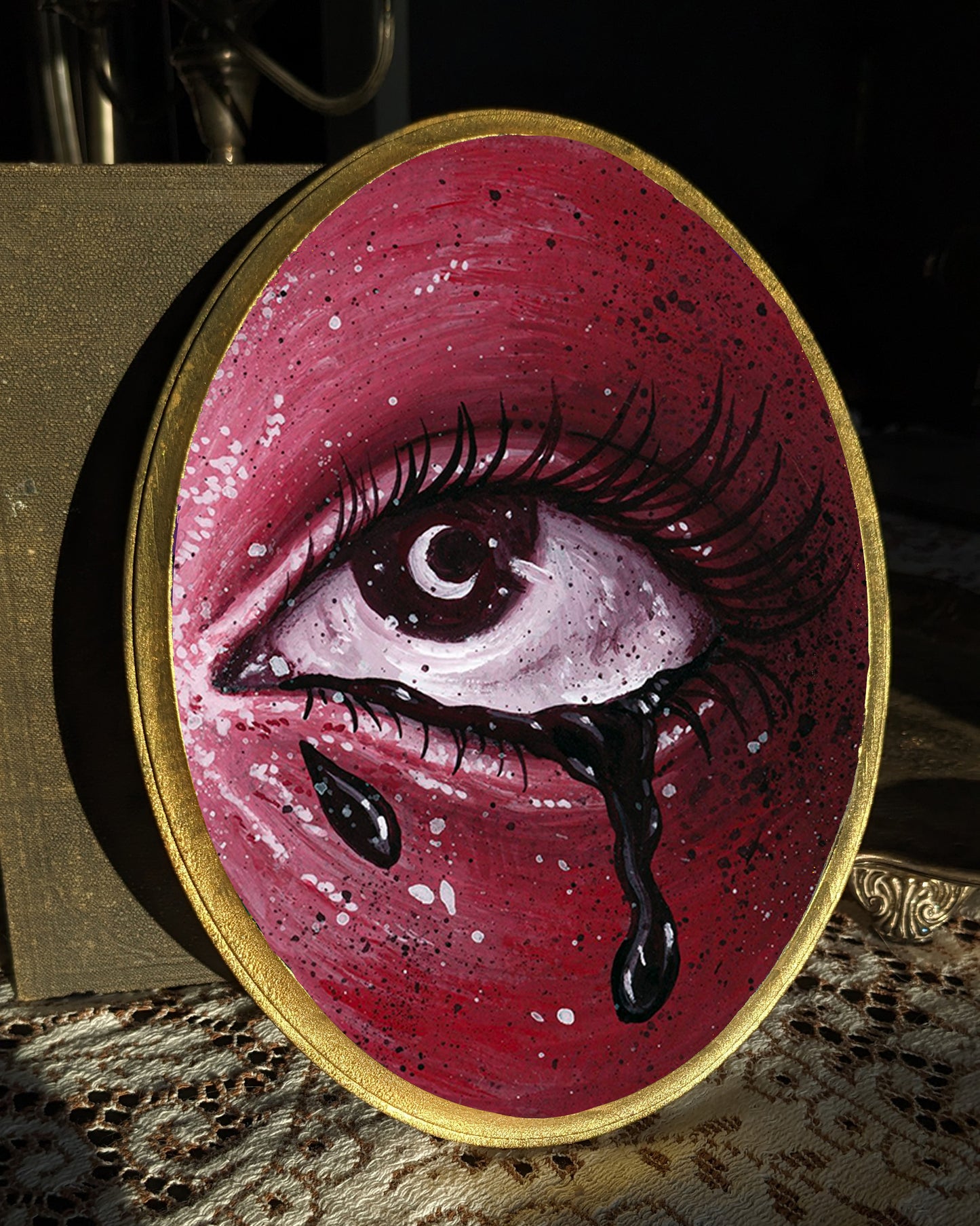 Weeping Under the Moon Bow Wood Mounted Print - Oval