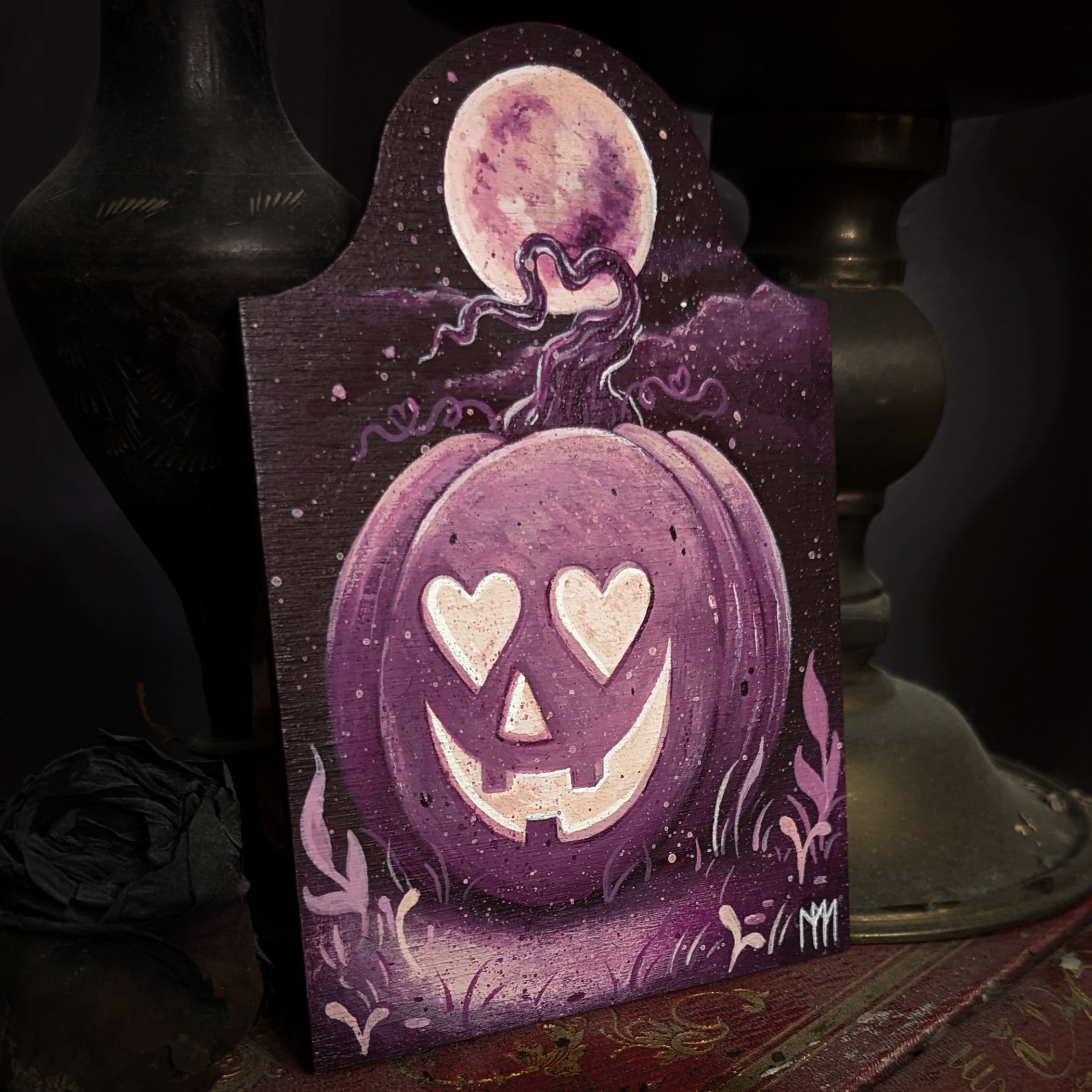 Moonlit Lilac Valloween Pumpkin Original Painting Meagan Meli