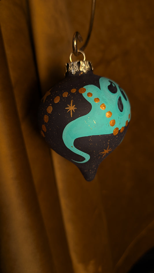 Green Garland Ghosts Ceramic Teardrop Ornament
