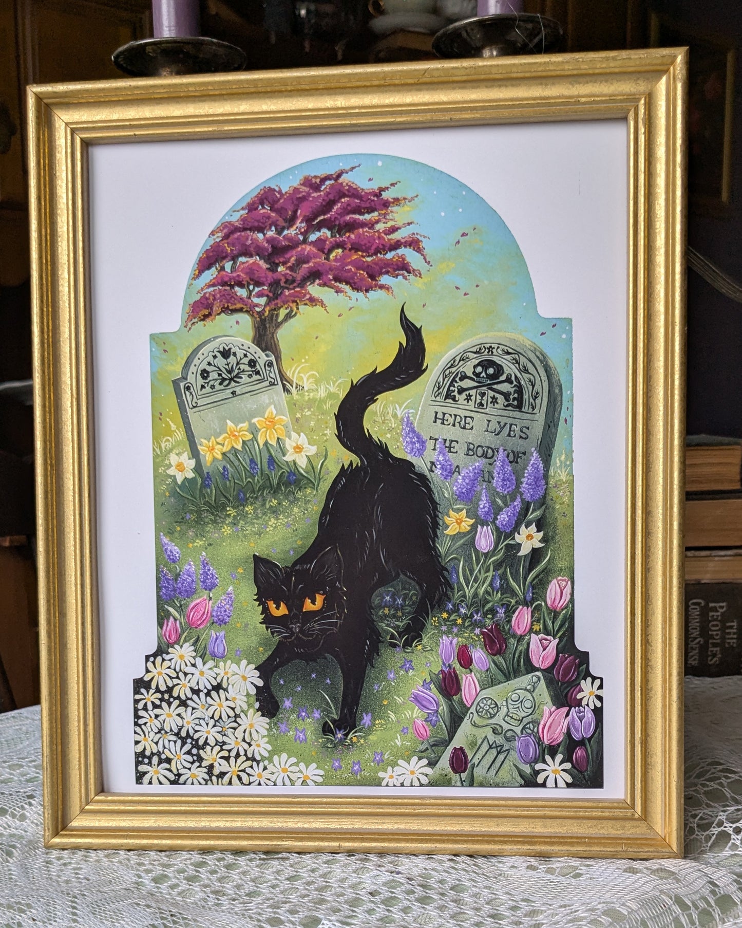 Visiting You Gold Vintage Framed Print