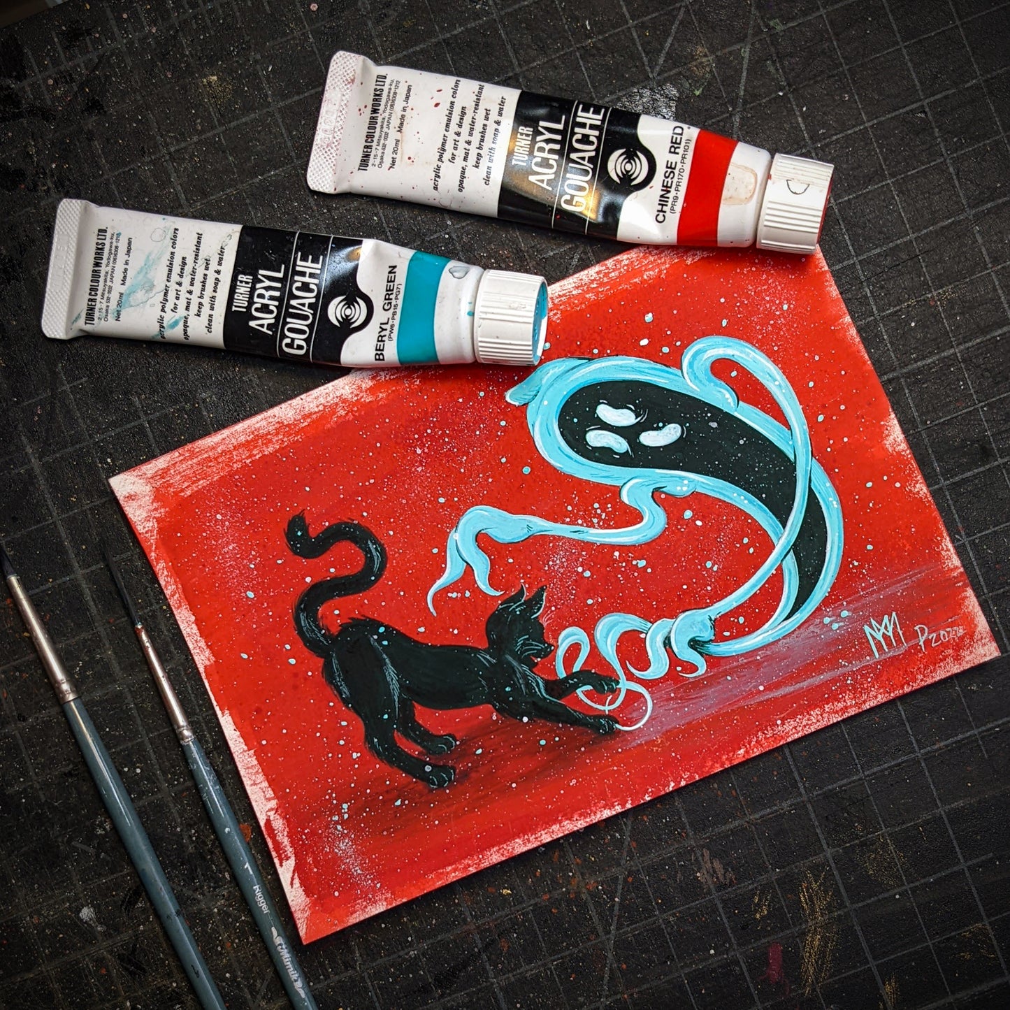 Cat Got His Tail Original Painting