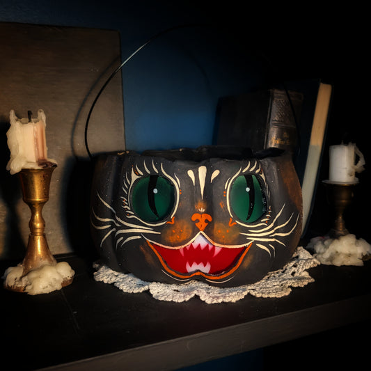 Scaredy Cat Paper Mache Treat Bucket