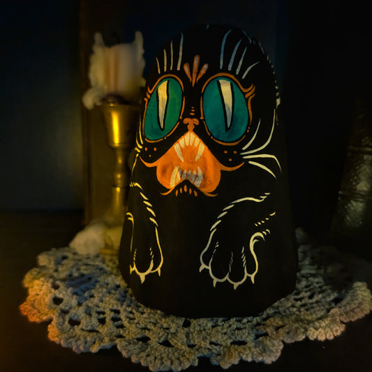 Hissing Cat Paper Mache Ghost