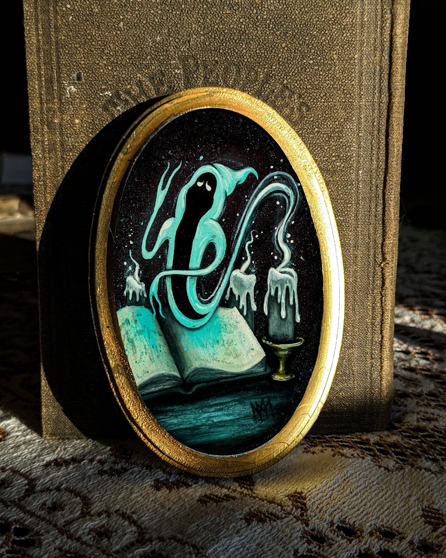 Candle Ghost Wood Mounted Print - Oval