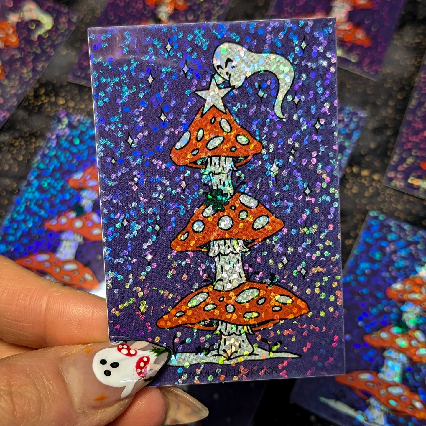 Mushroom Ghost Decorating Tree Glitter Sticker