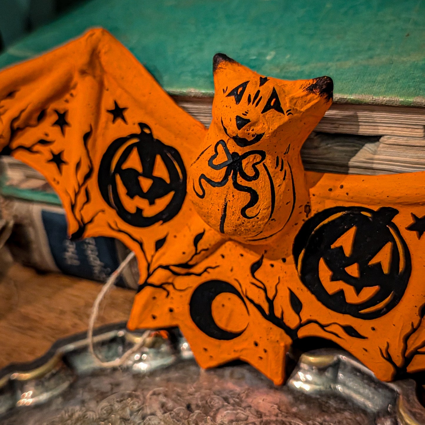 Jack o Lantern Paper Mache Bat
