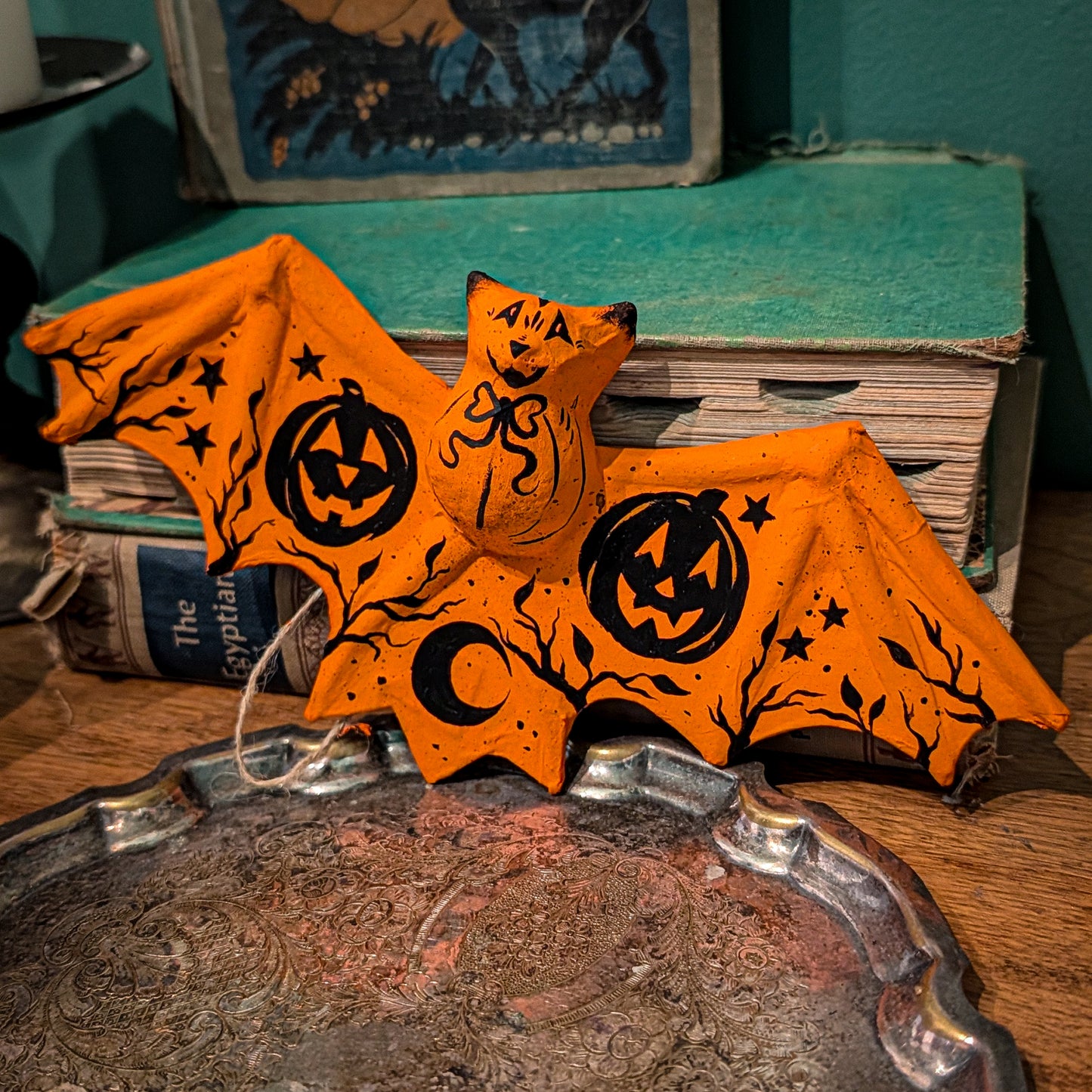 Jack o Lantern Paper Mache Bat