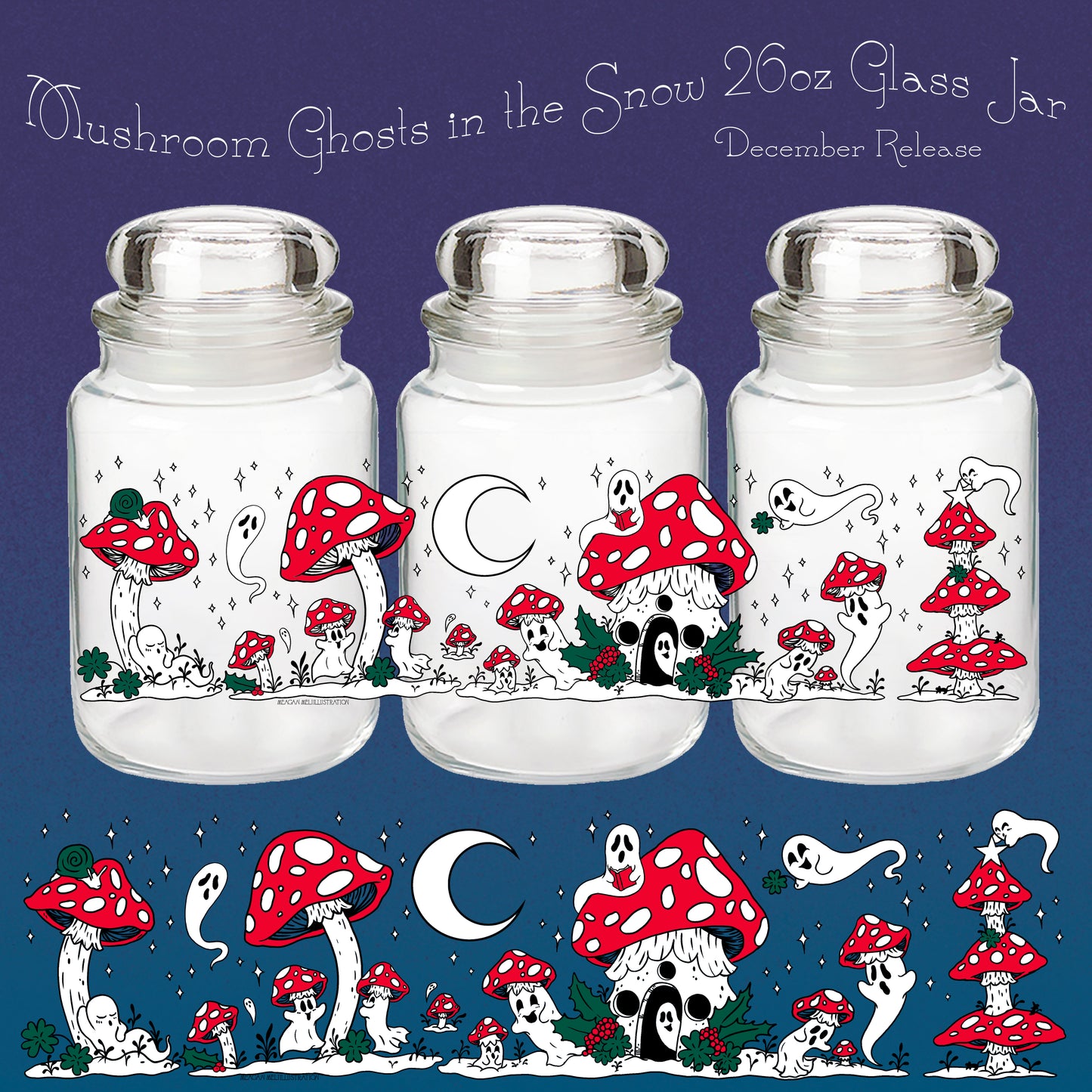 Mushroom Ghosts in the Snow Vintage Inspired Candy Jar