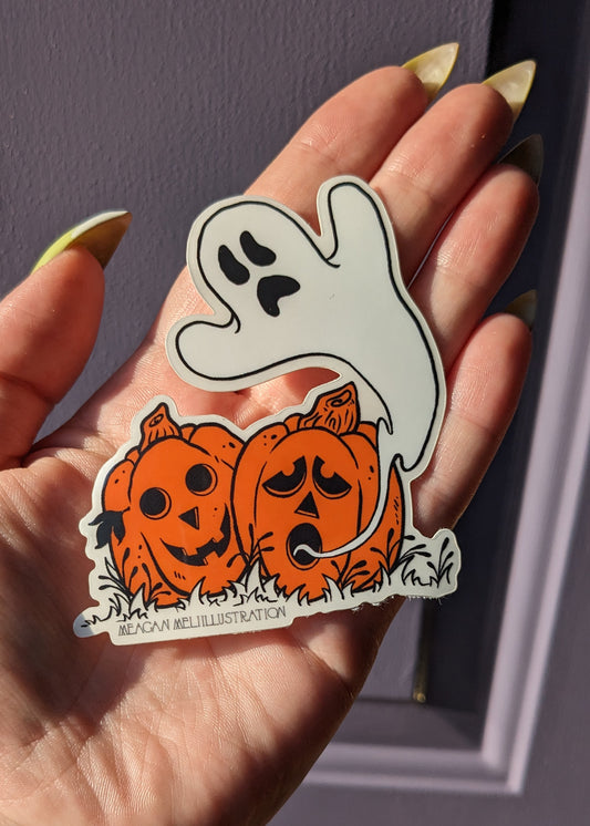 Spooky Ghost & Pumpkins Sticker