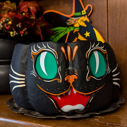 Scaredy Cat Paper Mache Treat Bucket