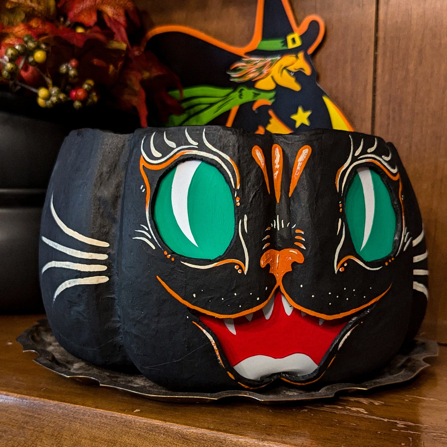 Scaredy Cat Paper Mache Treat Bucket