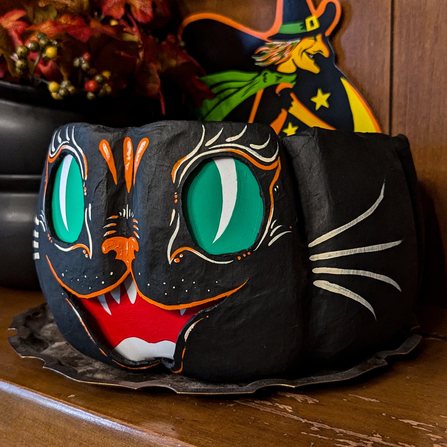 Scaredy Cat Paper Mache Treat Bucket