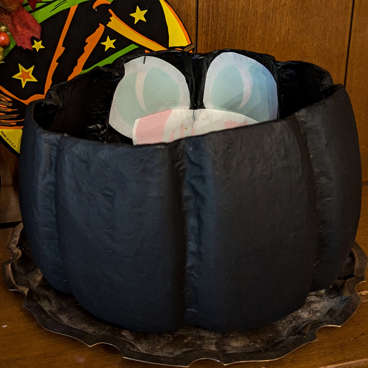 Scaredy Cat Paper Mache Treat Bucket