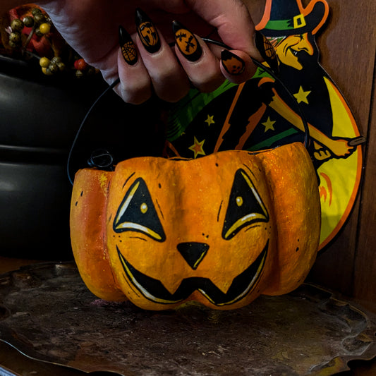 Small Grinning Jack Paper Mache Treat Bucket