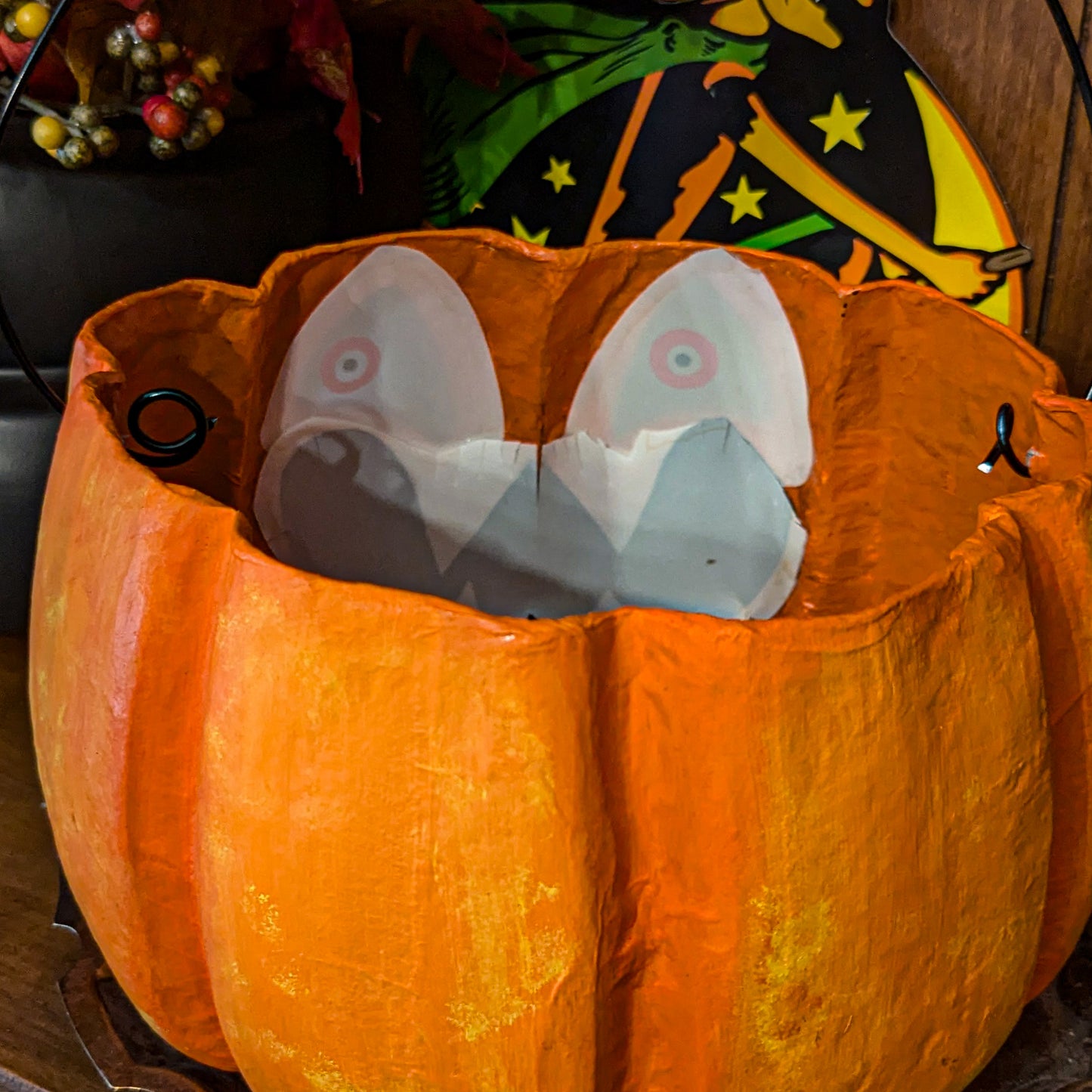 Grinning Jack Paper Mache Treat Bucket