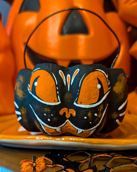 Screaming Cat Paper Mache Treat Bucket