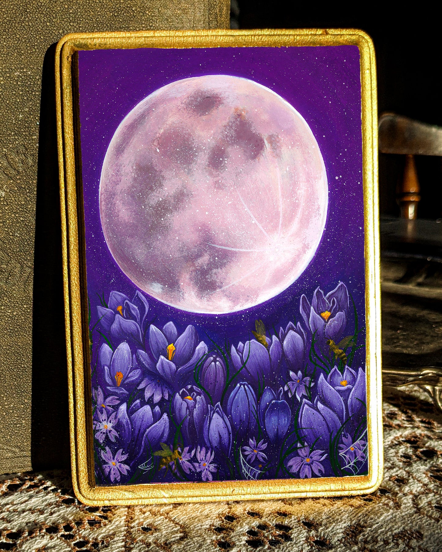 Greeting the Pink Moon Wood Mounted Print