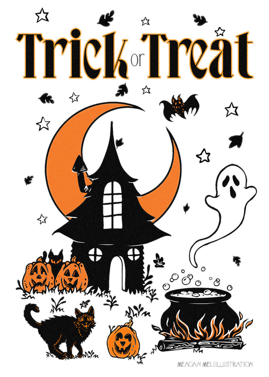 Trick or Treat Witch Cottage Print