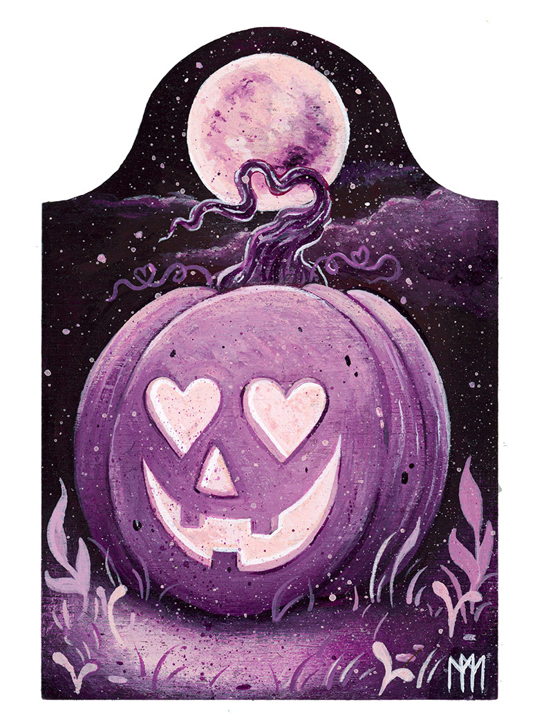 Moonlit Lilac Valloween Pumpkin Giclee Print