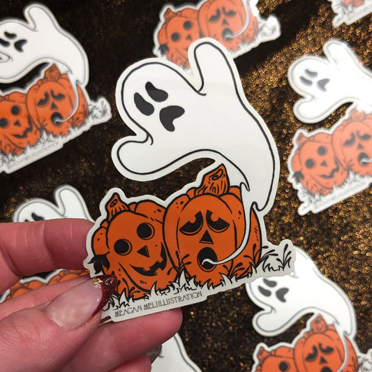 Spooky Ghost & Pumpkins Sticker