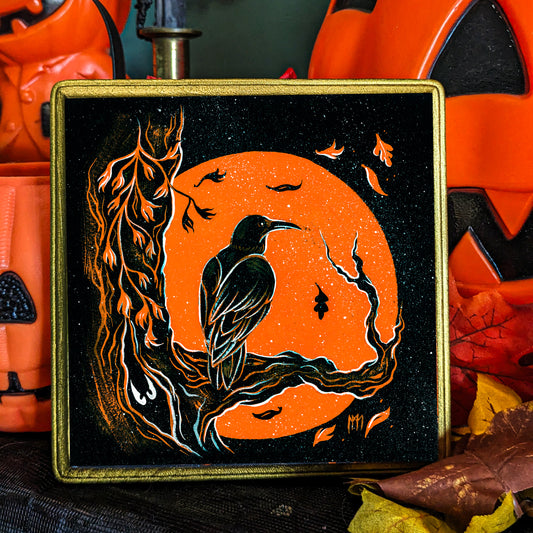 Raven in the Moon Wood Mounted Print