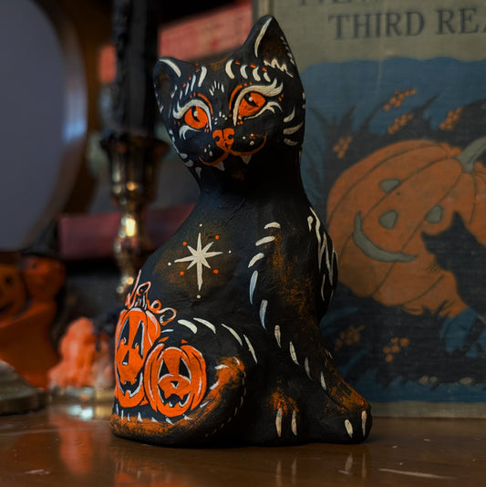 Pumpkin Patch Keeper Paper Mache Cat