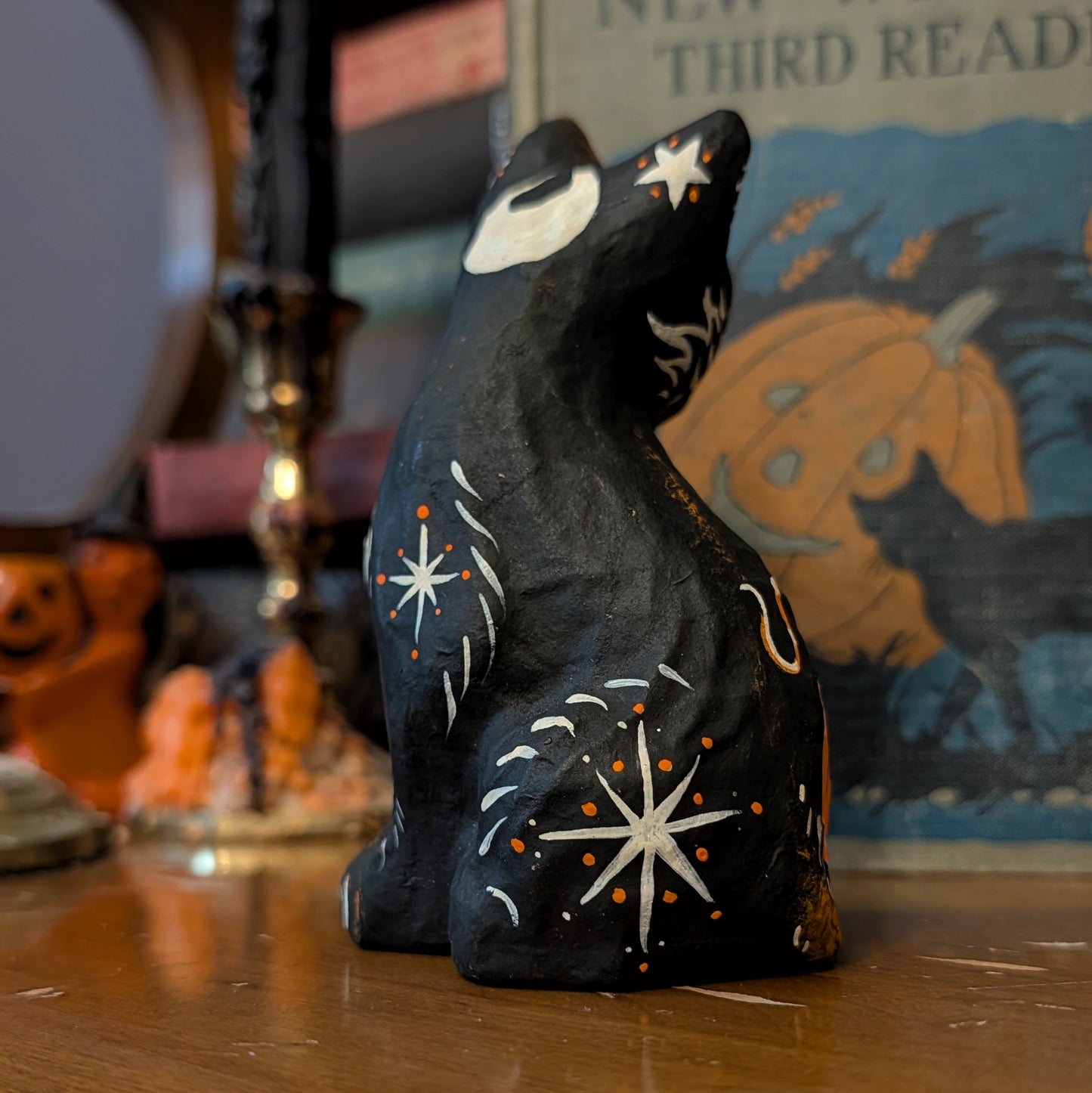 Pumpkin Patch Keeper Paper Mache Cat