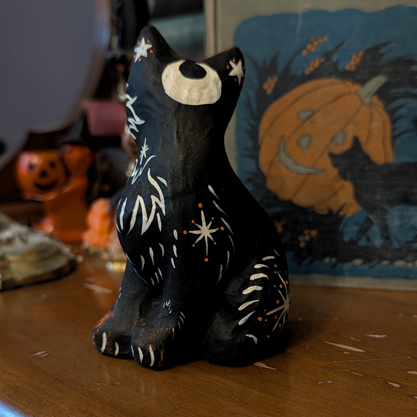 Pumpkin Patch Keeper Paper Mache Cat