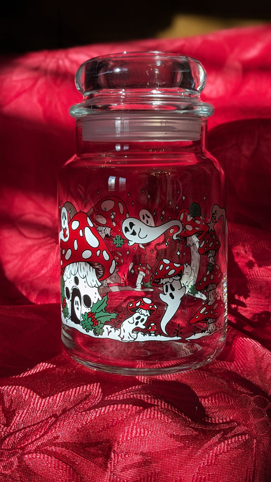 Mushroom Ghosts in the Snow Vintage Inspired Candy Jar