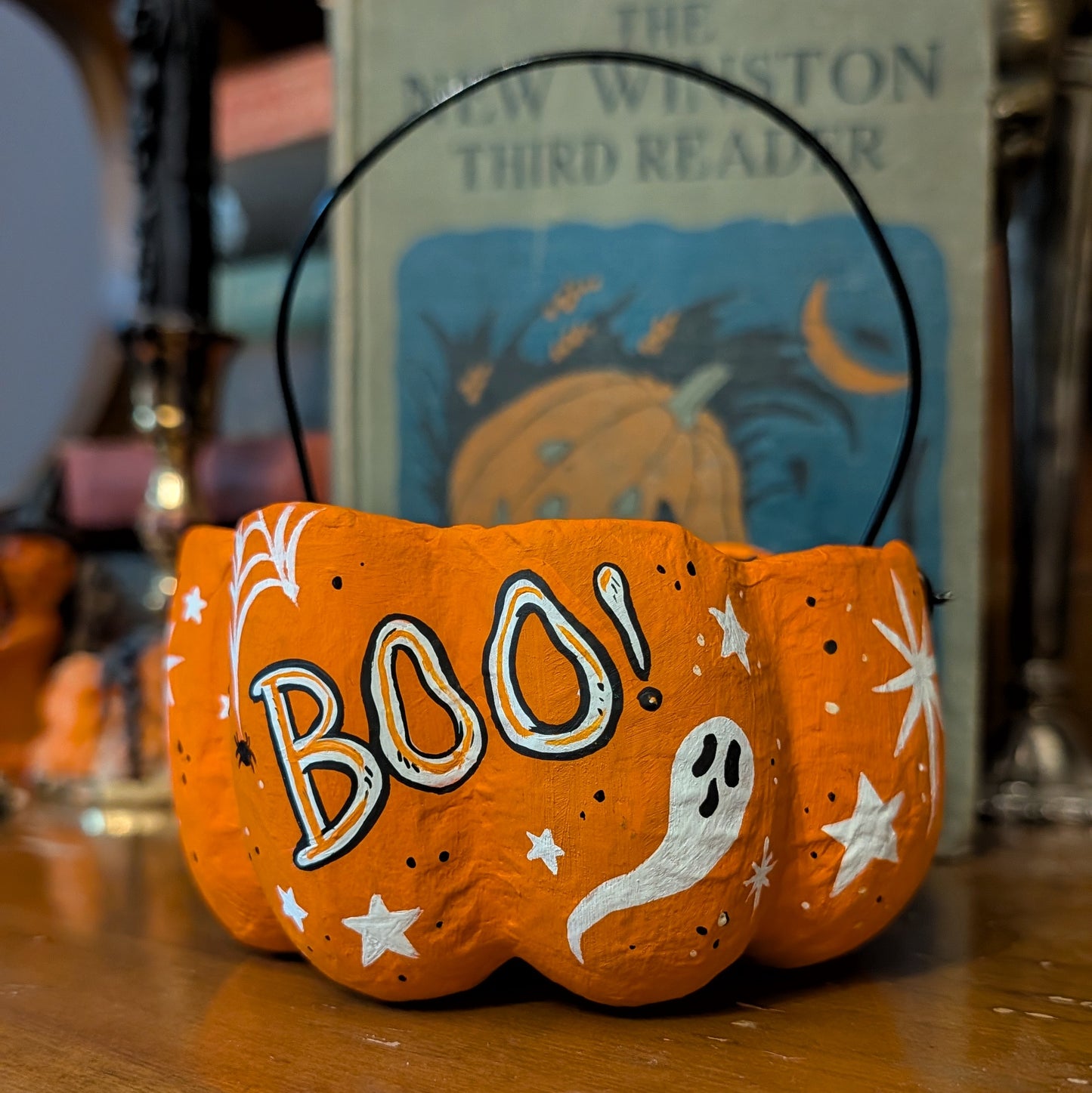 Boo! Spooky Jack Paper Mache Treat Bucket