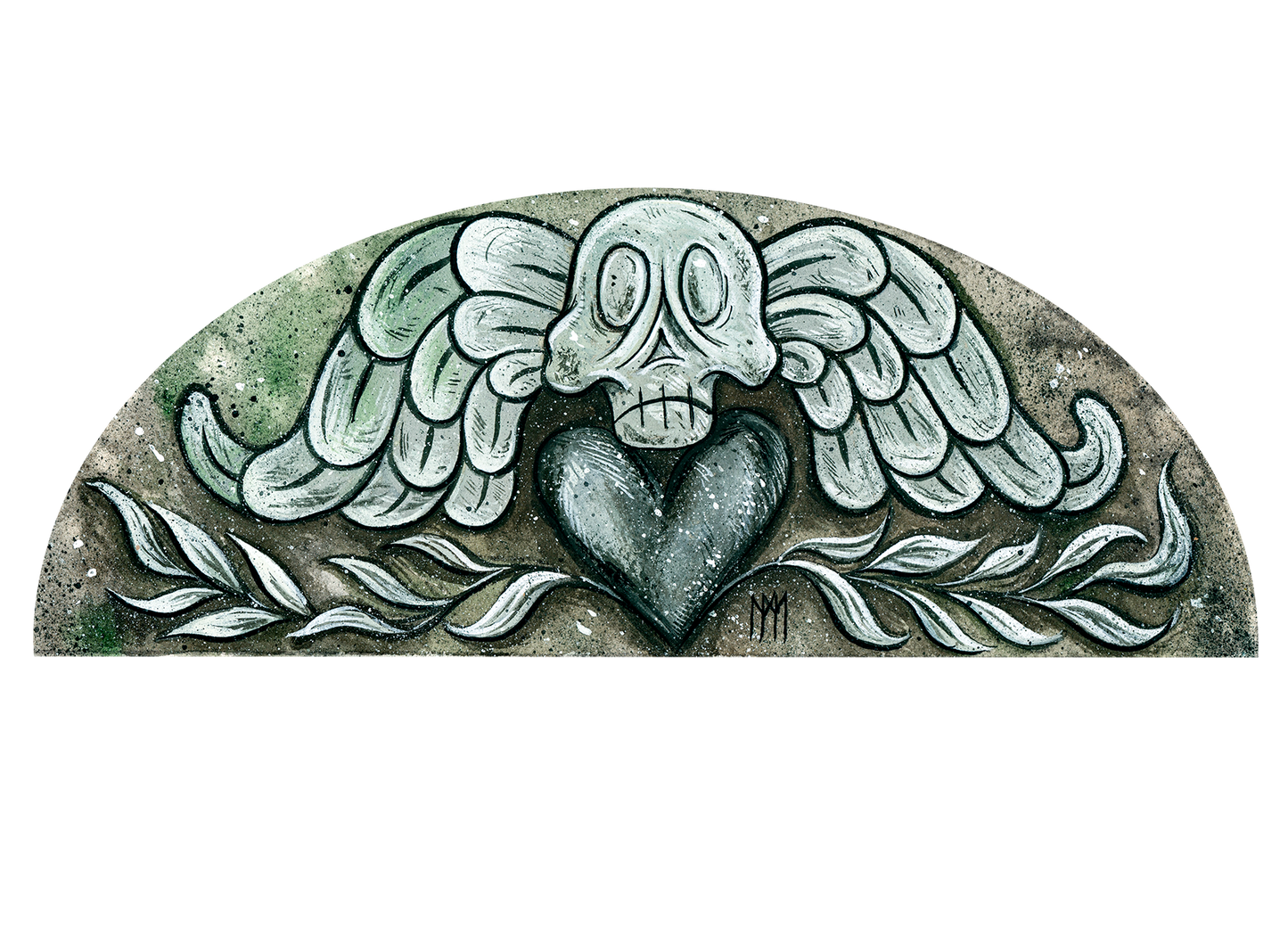 Death Head with Heart Lunette Giclee Print