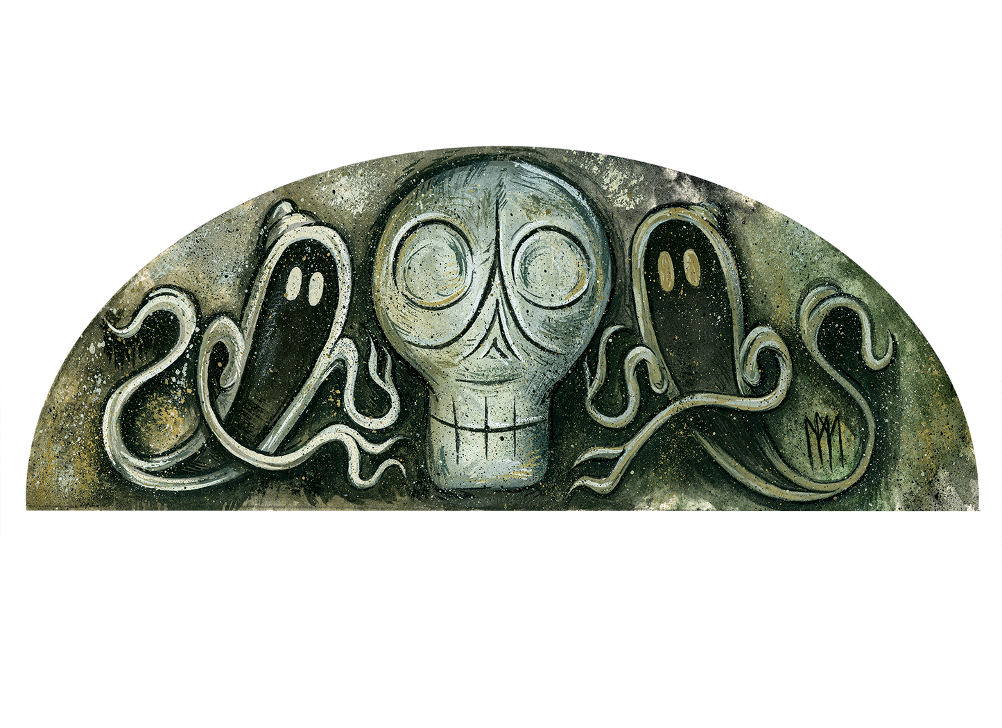 Death Head with Specters Lunette Giclee Print