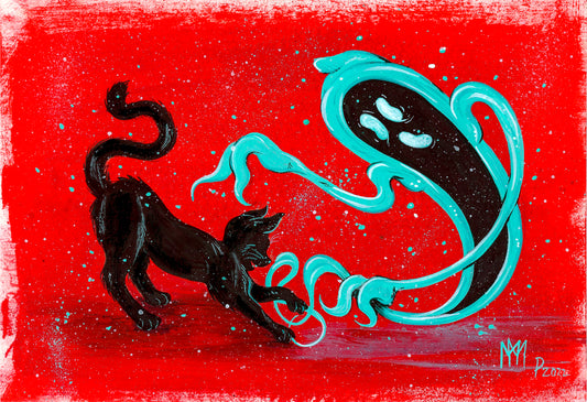 Cat Got His Tail Original Painting