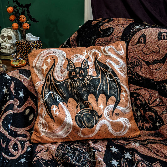 Halloween BATS & MOON Throw Pillow Cover
