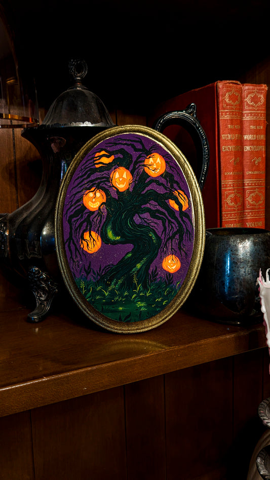 Halloween Tree Wood Mounted Print - Oval