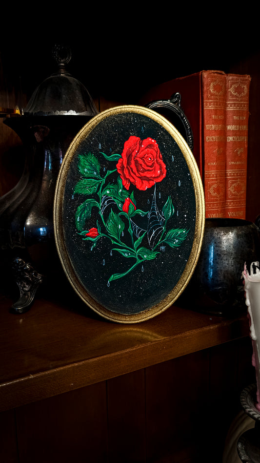 Webbed Rose Wood Mounted Print - Oval