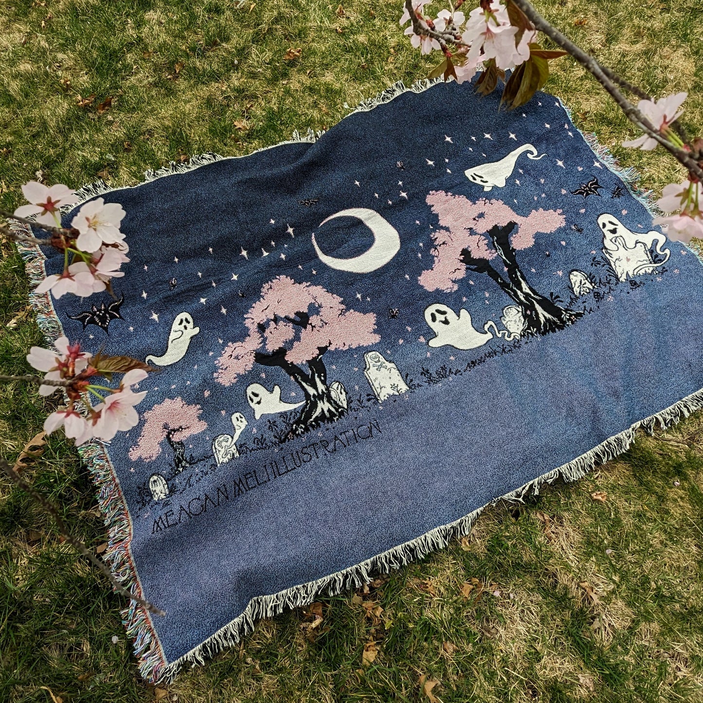 Cherry Blossoms at the Cemetery Tapestry Blanket