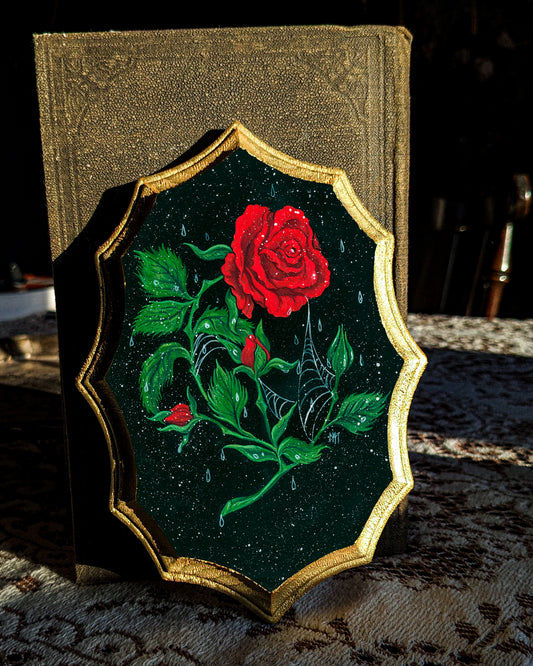 Webbed Rose Wood Mounted Print - Beveled Oval